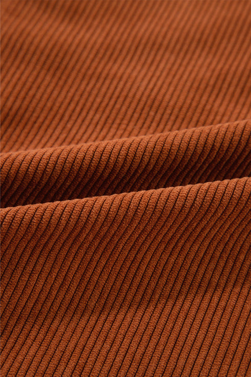 Colorblock Curved Hem Corduroy Shacket with Pocket